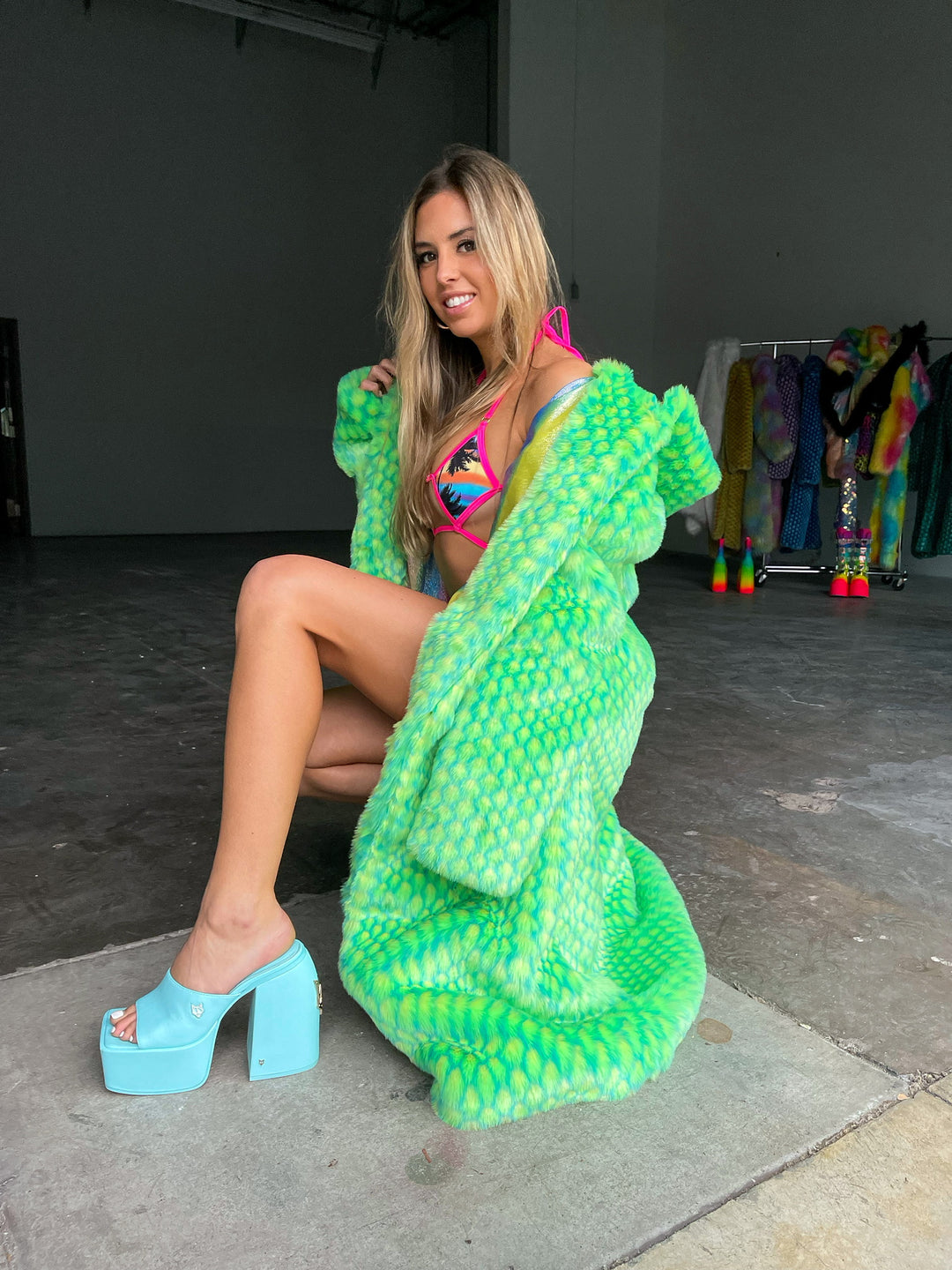 Happy Pill Fur Coat - Mint Dragon