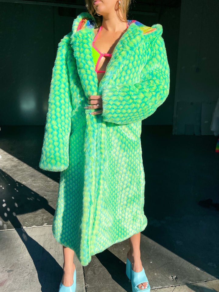 Happy Pill Fur Coat - Mint Dragon