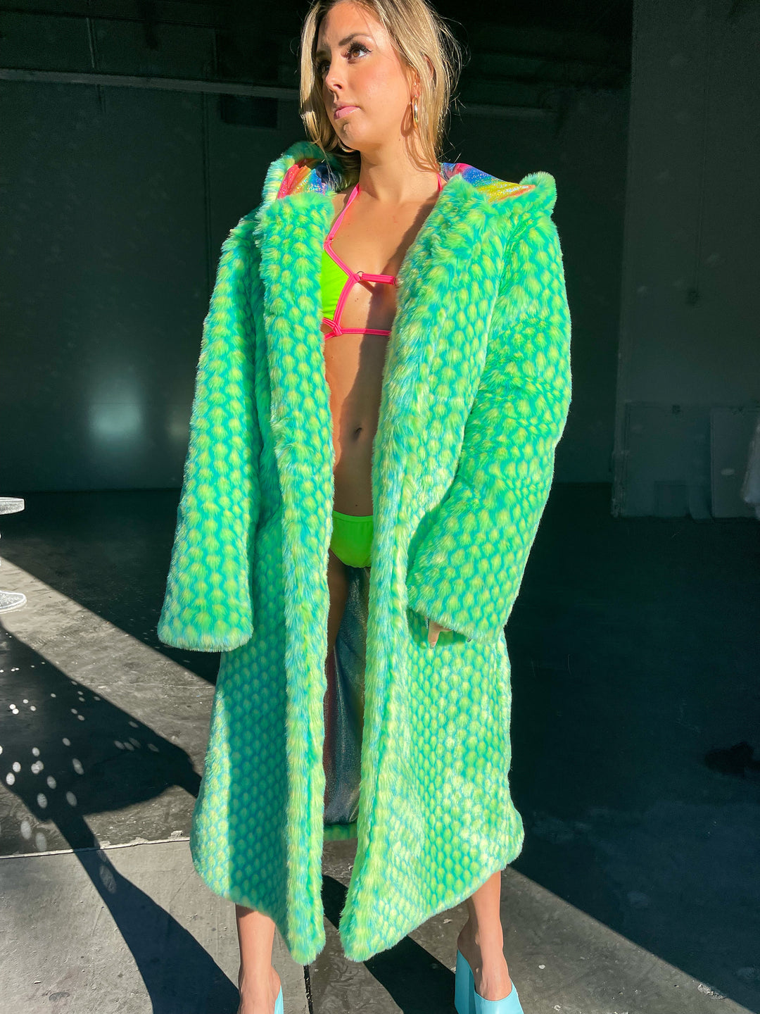 Happy Pill Fur Coat - Mint Dragon