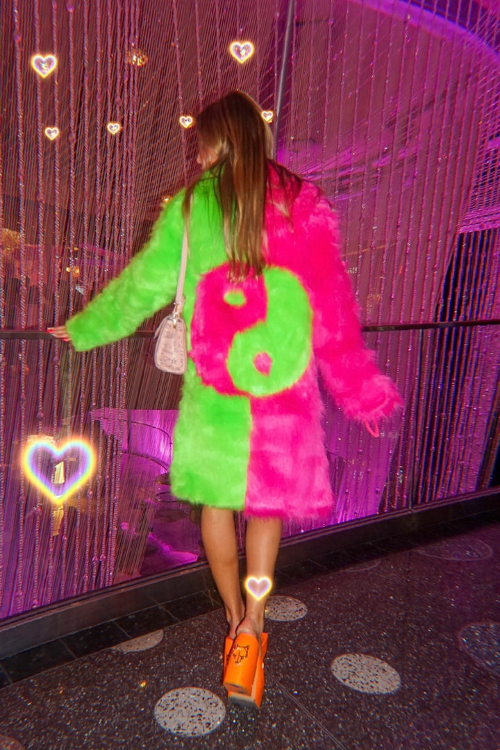 Yin Yang Fur Coat- Pink/Green
