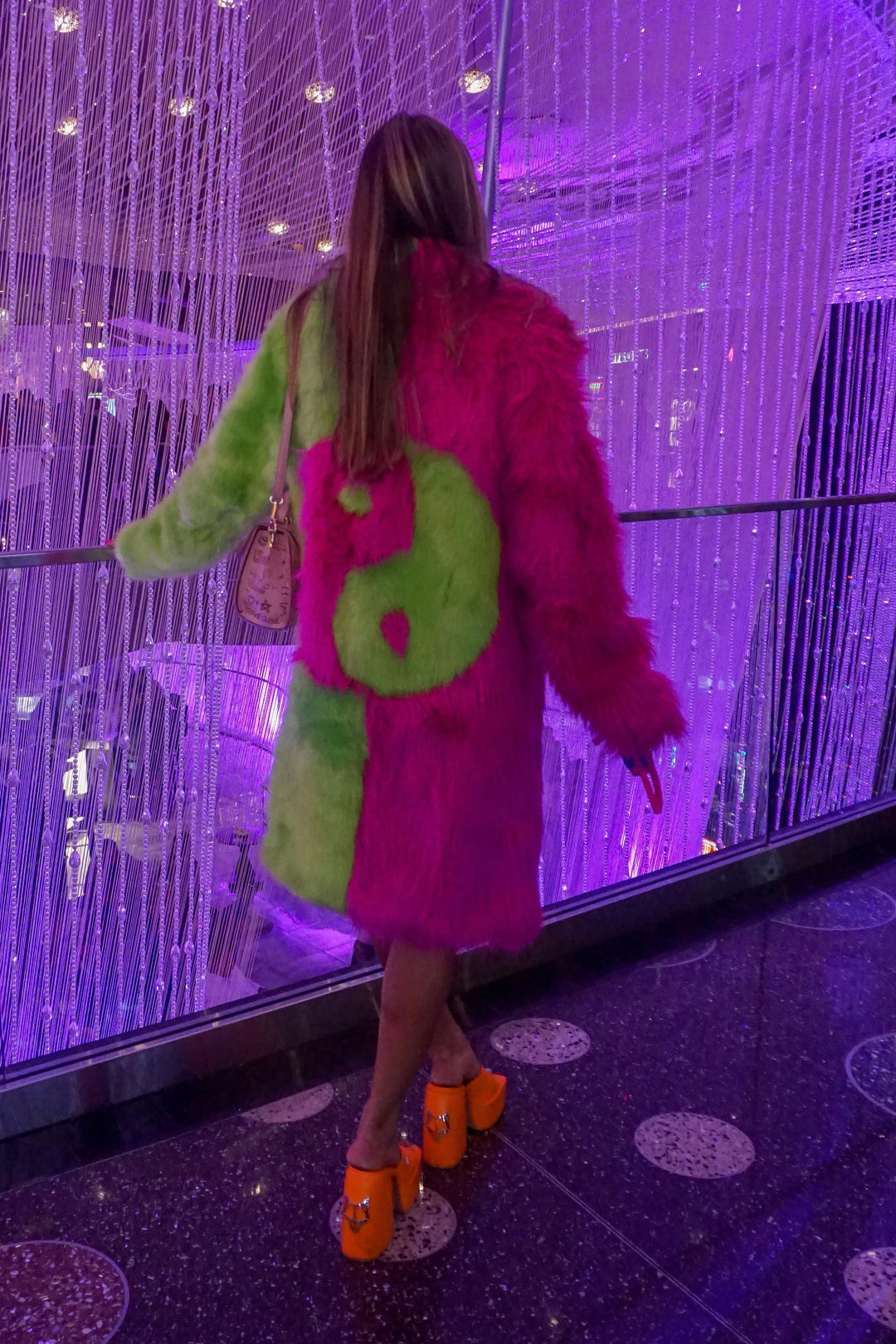 Yin Yang Fur Coat- Pink/Green