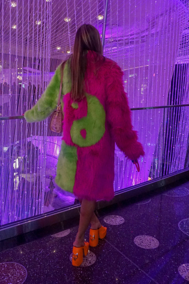 Yin Yang Fur Coat- Pink/Green