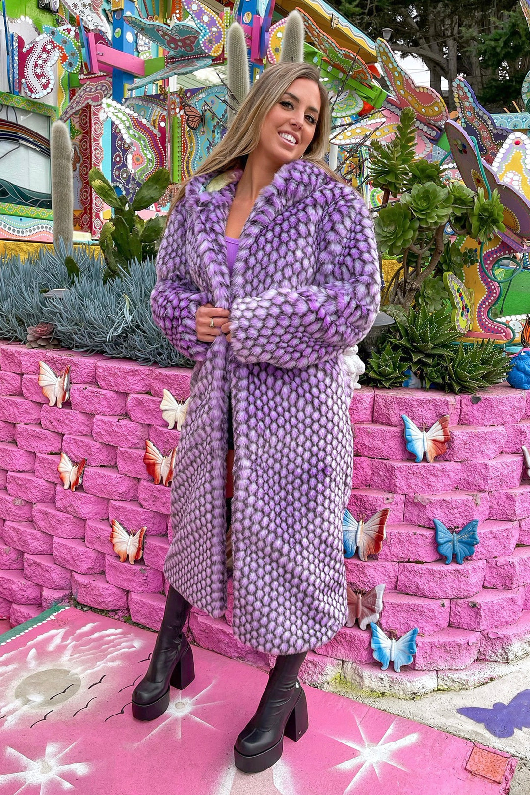 Happy Pill Fur Coat - Purple Haze