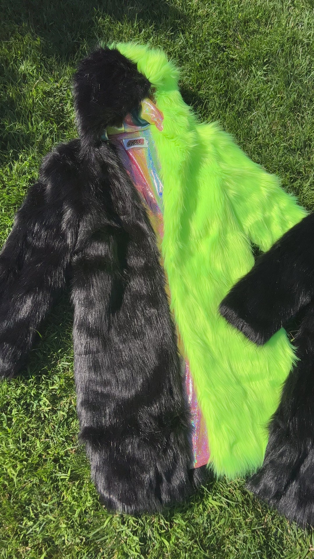 Area 51 Neon Green/Black Fur Coat - Medium